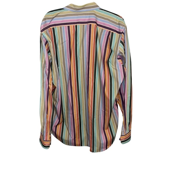 Lacoste Button Down Shirt Mens Size XL 44 Multi Color Stripe Long Sleeve Rainbow - Picture 2 of 4